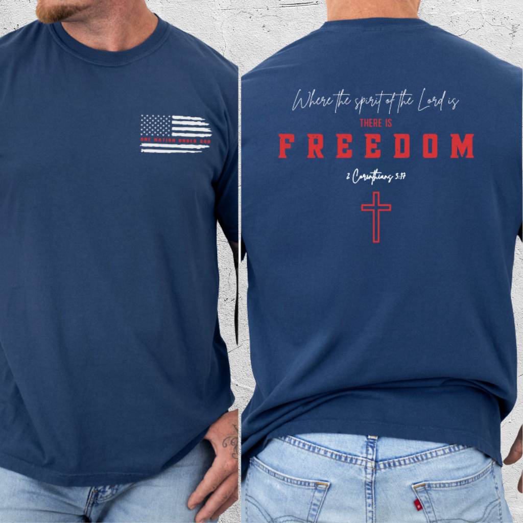 Freedom in Christ T-Shirt | 2 Corinthians 3:17 | Patriotic Faith-Based Comfort Colors Tee