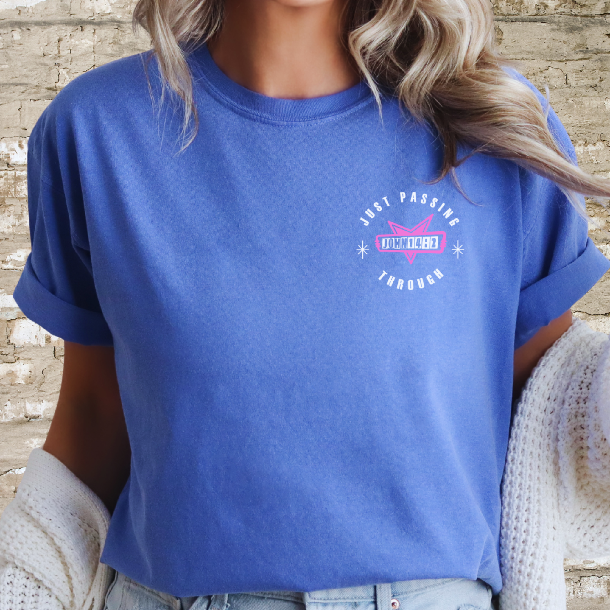 Heaven Graphic T-Shirt with John 14:2 Verse | Blue Christian Scripture Tee