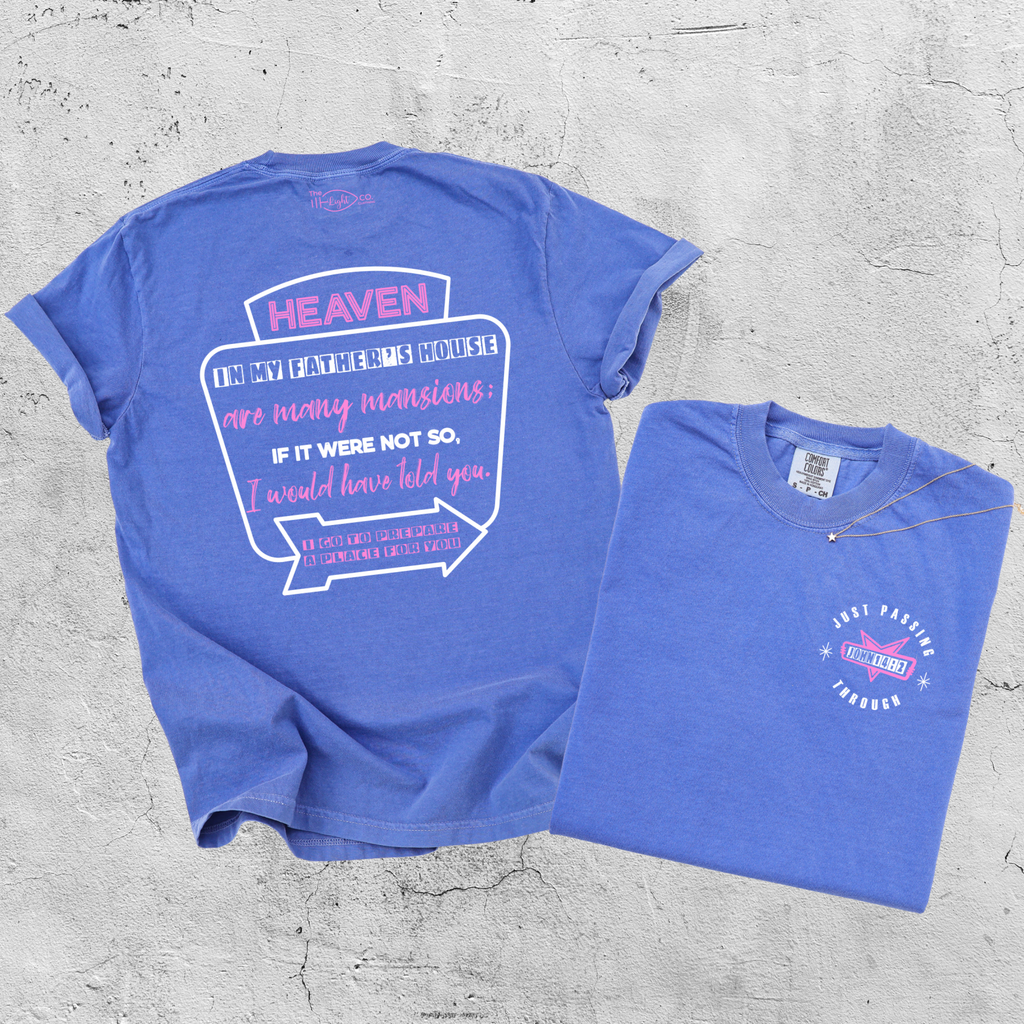 Heaven Graphic T-Shirt with John 14:2 Verse | Blue Christian Scripture Tee