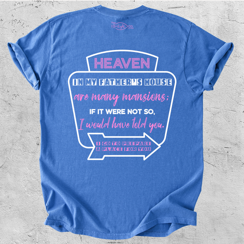 Heaven Graphic T-Shirt with John 14:2 Verse | Blue Christian Scripture Tee